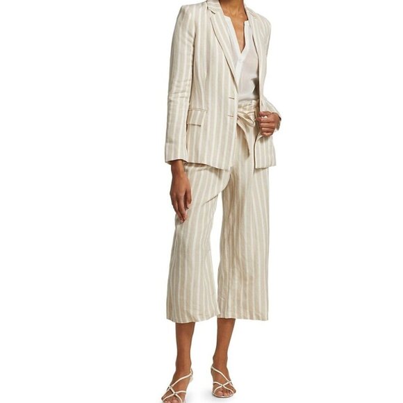 L’AGENCE Samira Linen Cropped Wide legs Paperbag Pants in Bisque and Ivory sz 8 - Picture 14 of 16